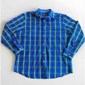 CHAPS Classic Fit Button Down Shirt Blue & Green Plaid Men’s L